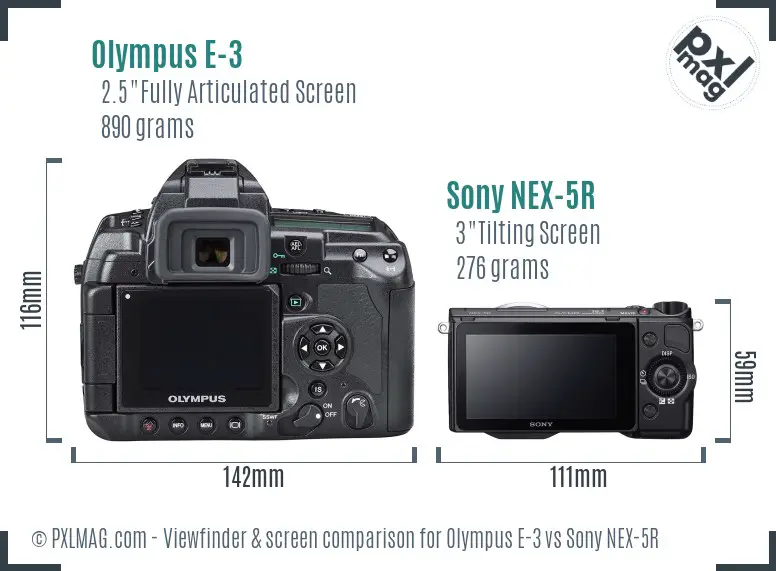 Olympus E-3 vs Sony NEX-5R Screen and Viewfinder comparison