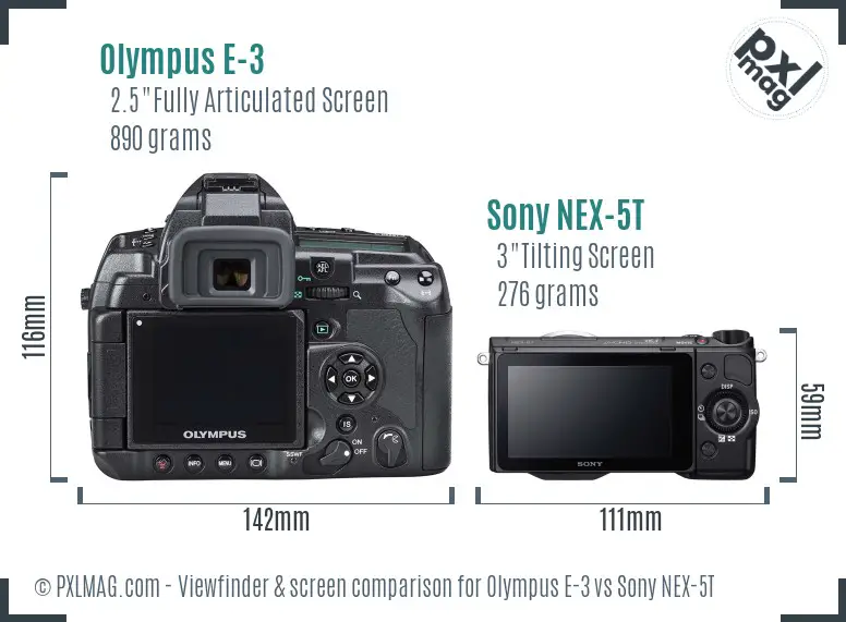 Olympus E-3 vs Sony NEX-5T Screen and Viewfinder comparison