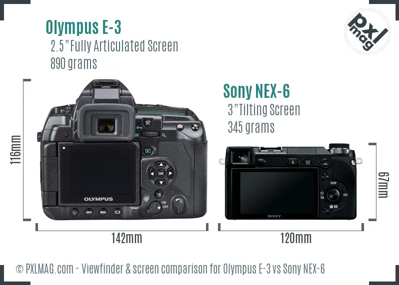 Olympus E-3 vs Sony NEX-6 Screen and Viewfinder comparison