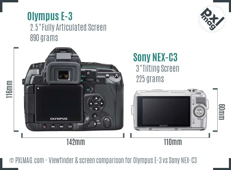 Olympus E-3 vs Sony NEX-C3 Screen and Viewfinder comparison