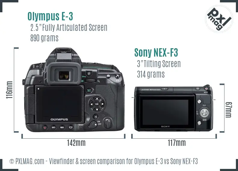 Olympus E-3 vs Sony NEX-F3 Screen and Viewfinder comparison