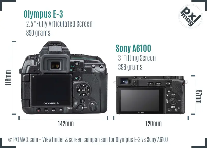 Olympus E-3 vs Sony A6100 Screen and Viewfinder comparison