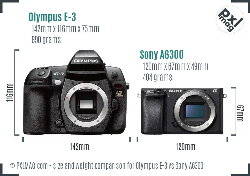 Olympus E-3 vs Sony A6300 size comparison