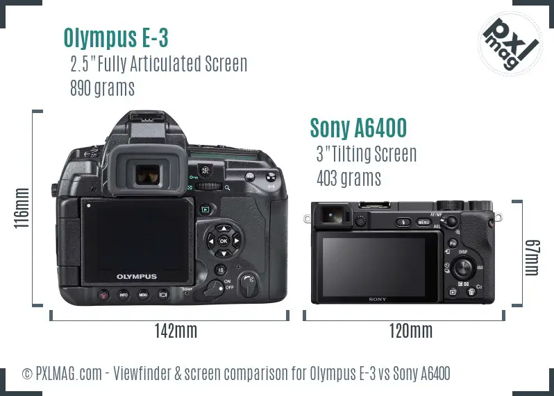 Olympus E-3 vs Sony A6400 Screen and Viewfinder comparison