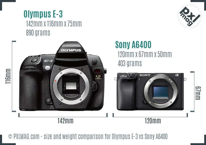 Olympus E-3 vs Sony A6400 size comparison