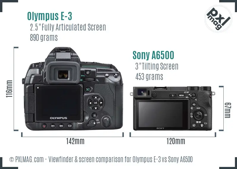 Olympus E-3 vs Sony A6500 Screen and Viewfinder comparison