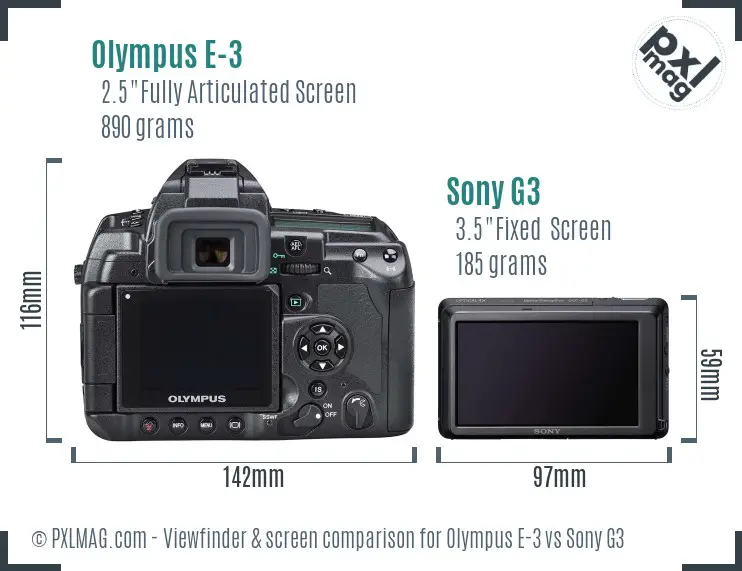 Olympus E-3 vs Sony G3 Screen and Viewfinder comparison