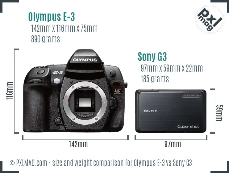 Olympus E-3 vs Sony G3 size comparison