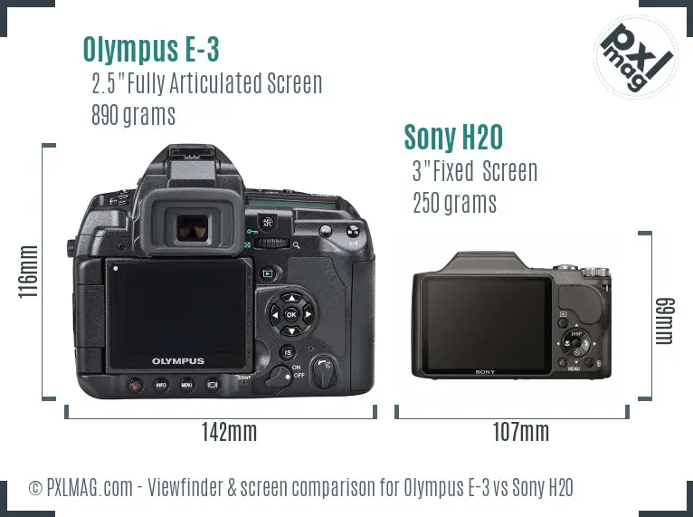 Olympus E-3 vs Sony H20 Screen and Viewfinder comparison