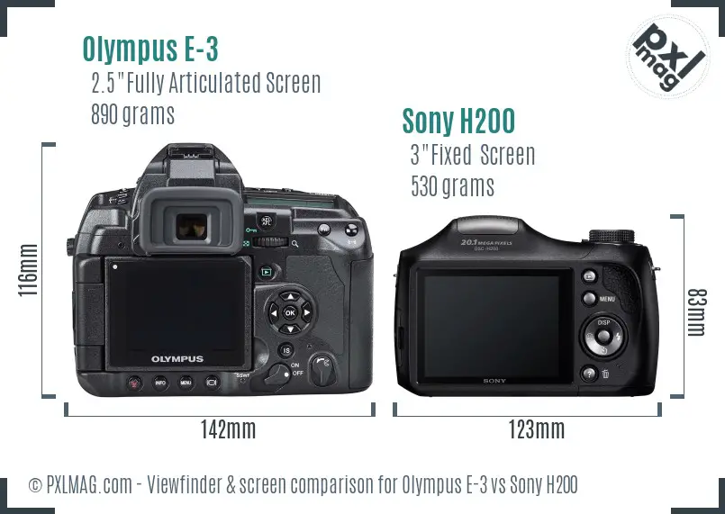 Olympus E-3 vs Sony H200 Screen and Viewfinder comparison