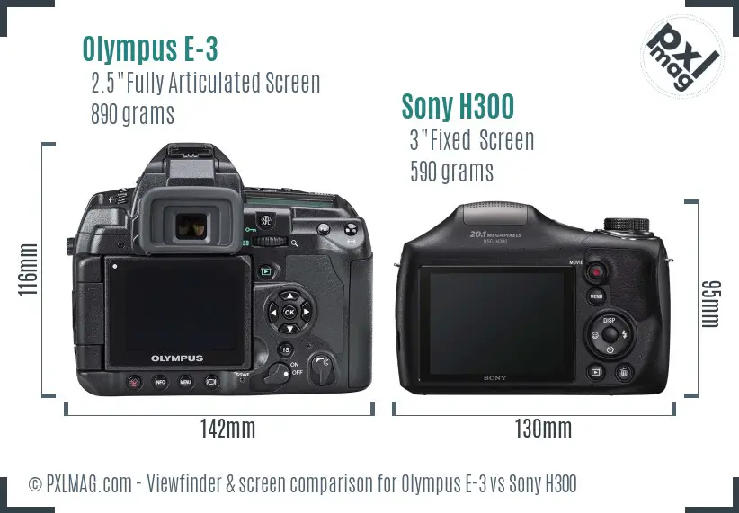 Olympus E-3 vs Sony H300 Screen and Viewfinder comparison