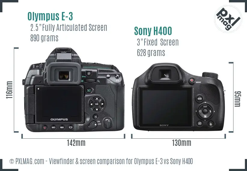 Olympus E-3 vs Sony H400 Screen and Viewfinder comparison