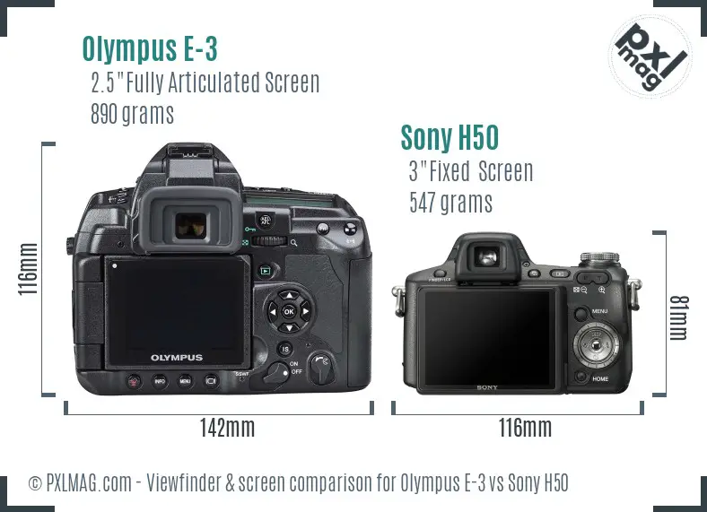Olympus E-3 vs Sony H50 Screen and Viewfinder comparison