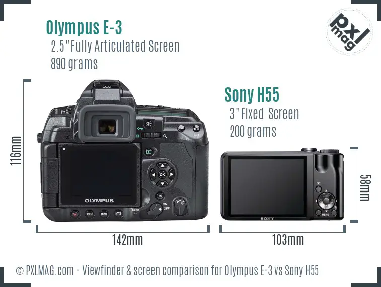 Olympus E-3 vs Sony H55 Screen and Viewfinder comparison