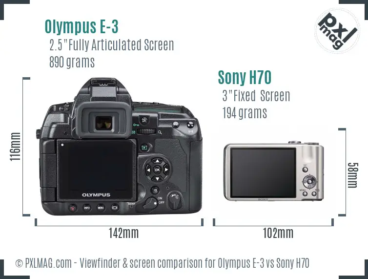Olympus E-3 vs Sony H70 Screen and Viewfinder comparison