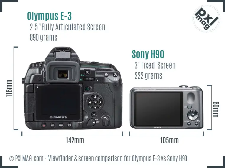 Olympus E-3 vs Sony H90 Screen and Viewfinder comparison