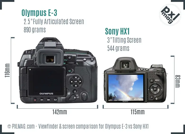 Olympus E-3 vs Sony HX1 Screen and Viewfinder comparison