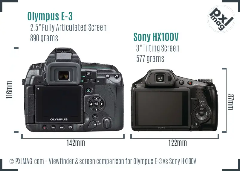 Olympus E-3 vs Sony HX100V Screen and Viewfinder comparison