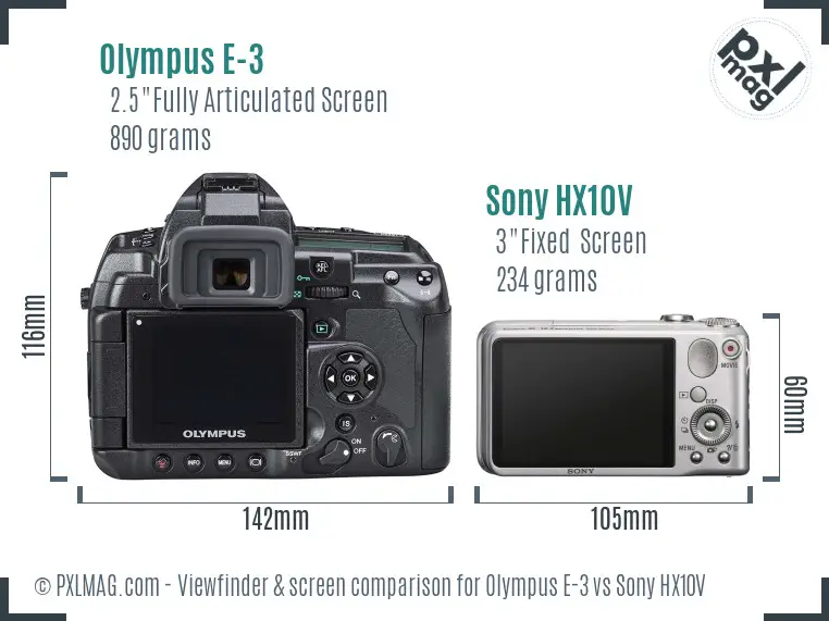 Olympus E-3 vs Sony HX10V Screen and Viewfinder comparison