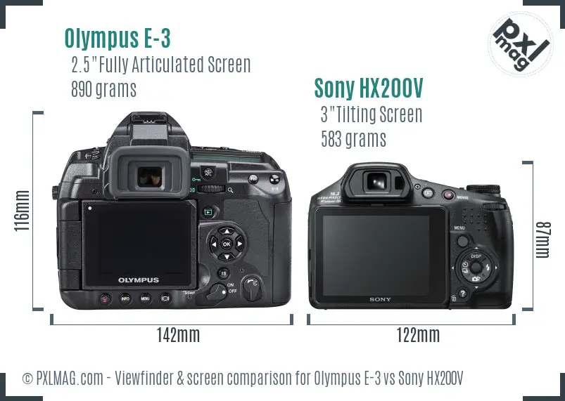 Olympus E-3 vs Sony HX200V Screen and Viewfinder comparison