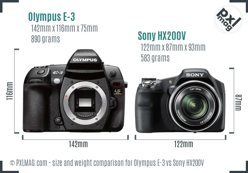 Olympus E-3 vs Sony HX200V size comparison