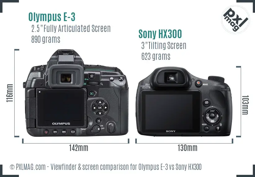 Olympus E-3 vs Sony HX300 Screen and Viewfinder comparison