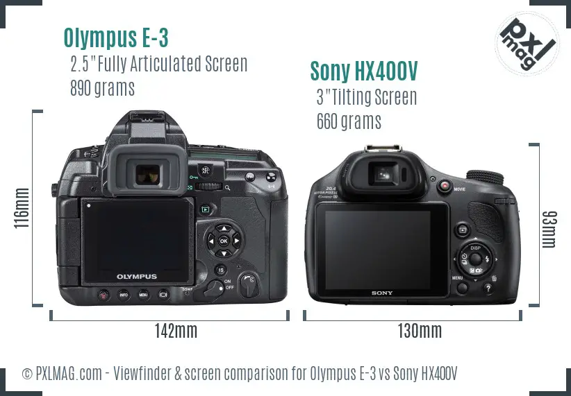 Olympus E-3 vs Sony HX400V Screen and Viewfinder comparison