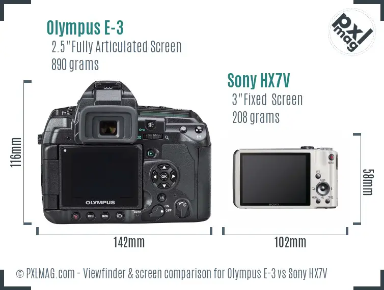 Olympus E-3 vs Sony HX7V Screen and Viewfinder comparison