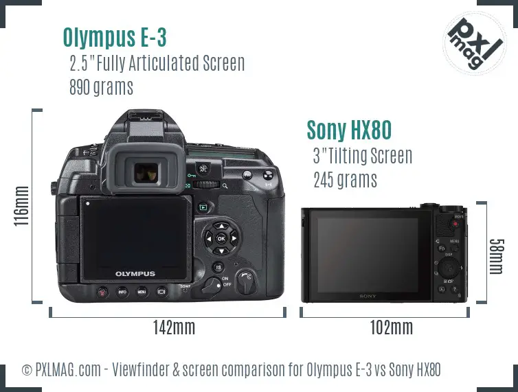 Olympus E-3 vs Sony HX80 Screen and Viewfinder comparison