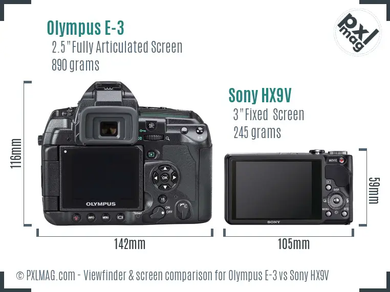 Olympus E-3 vs Sony HX9V Screen and Viewfinder comparison