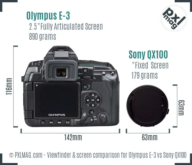 Olympus E-3 vs Sony QX100 Screen and Viewfinder comparison