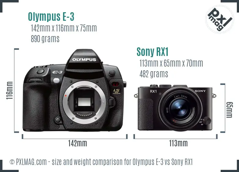 Olympus E-3 vs Sony RX1 size comparison
