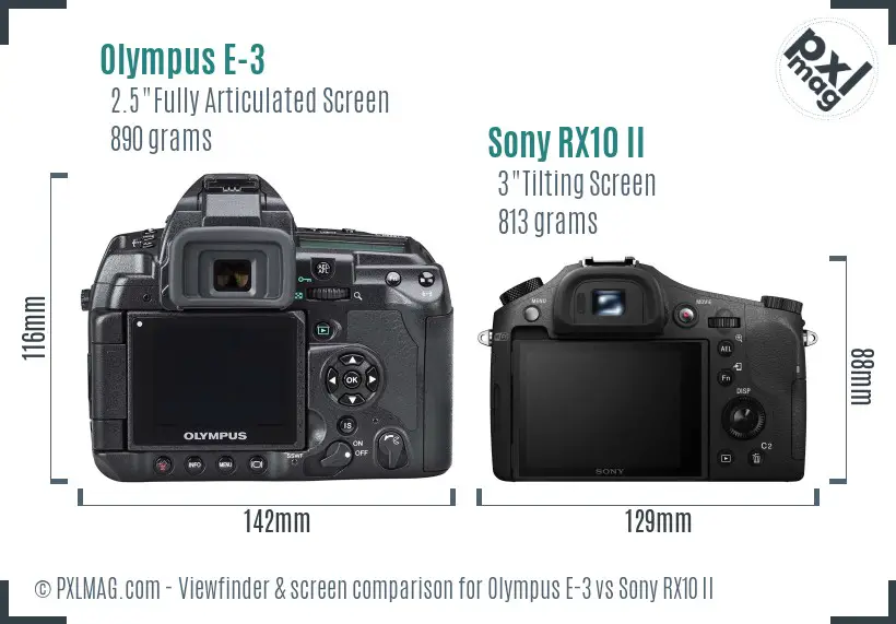 Olympus E-3 vs Sony RX10 II Screen and Viewfinder comparison