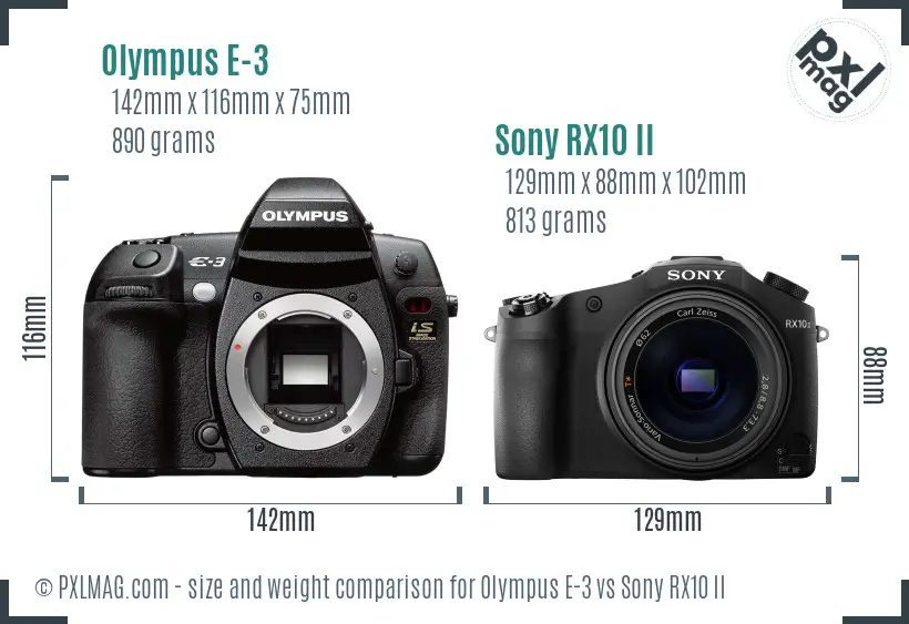 Olympus E-3 vs Sony RX10 II size comparison