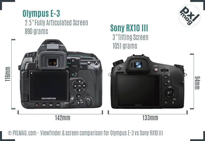 Olympus E-3 vs Sony RX10 III Screen and Viewfinder comparison