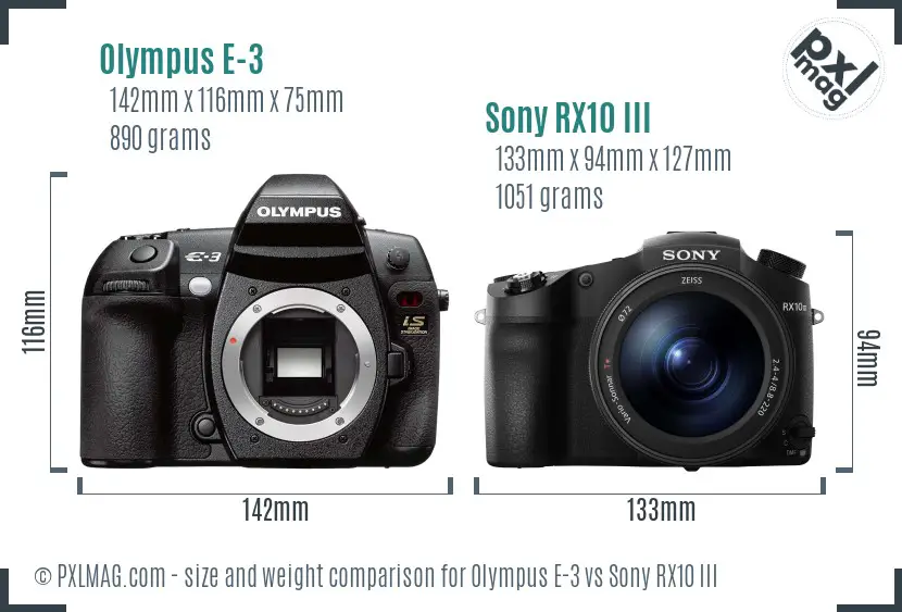 Olympus E-3 vs Sony RX10 III size comparison