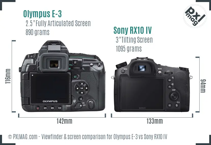Olympus E-3 vs Sony RX10 IV Screen and Viewfinder comparison