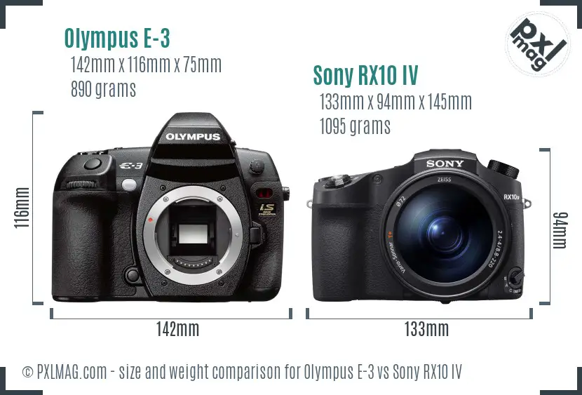 Olympus E-3 vs Sony RX10 IV size comparison