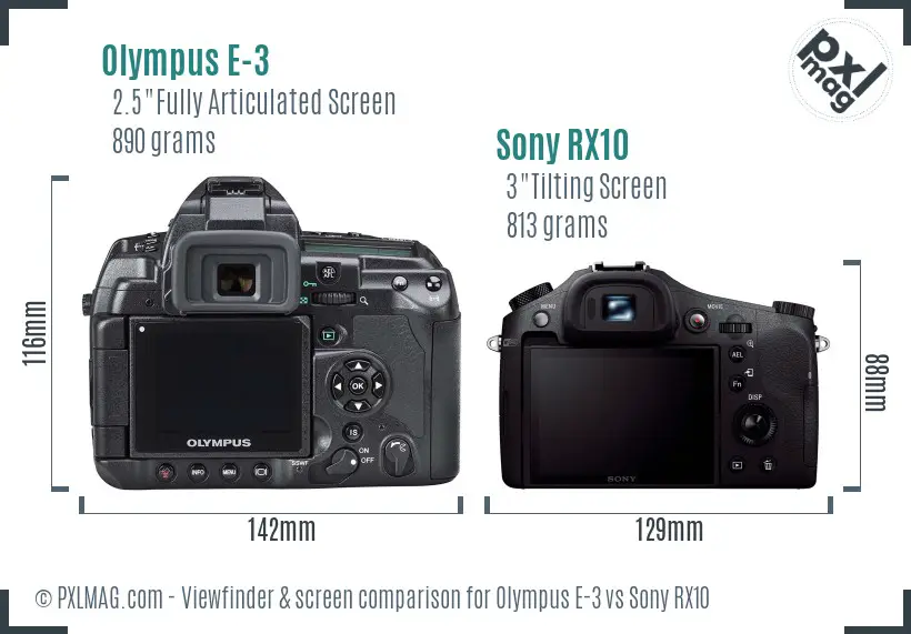 Olympus E-3 vs Sony RX10 Screen and Viewfinder comparison