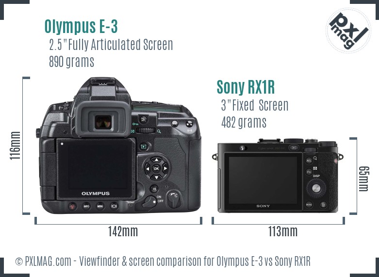 Olympus E-3 vs Sony RX1R Screen and Viewfinder comparison