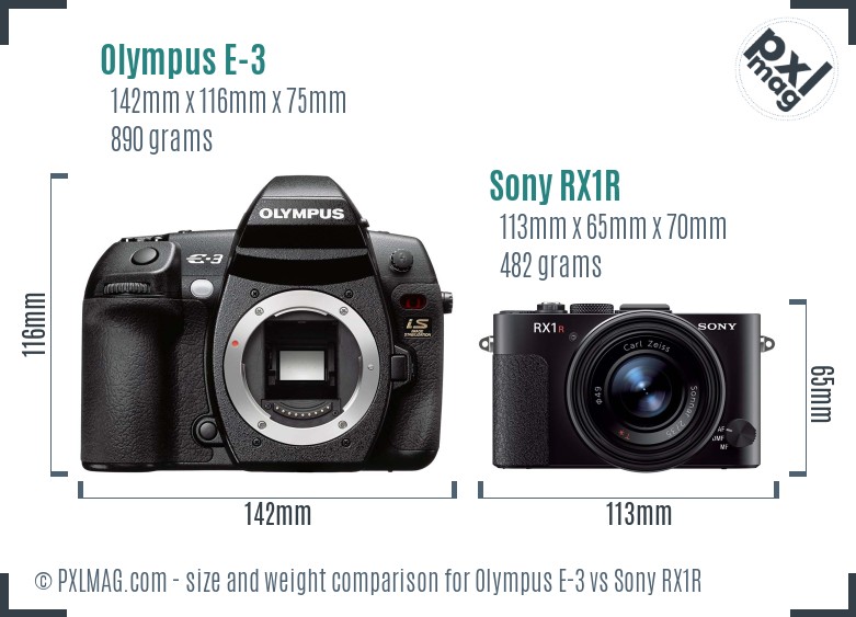 Olympus E-3 vs Sony RX1R size comparison