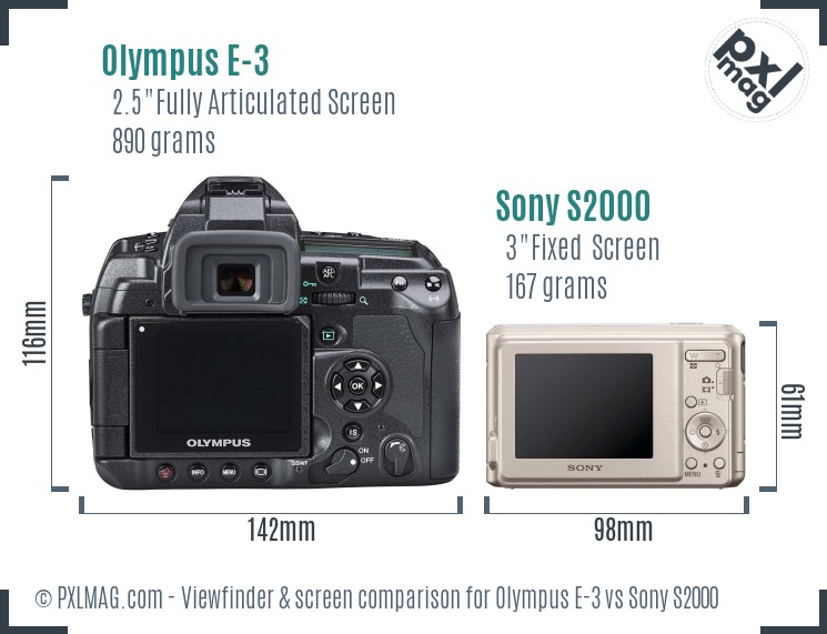 Olympus E-3 vs Sony S2000 Screen and Viewfinder comparison