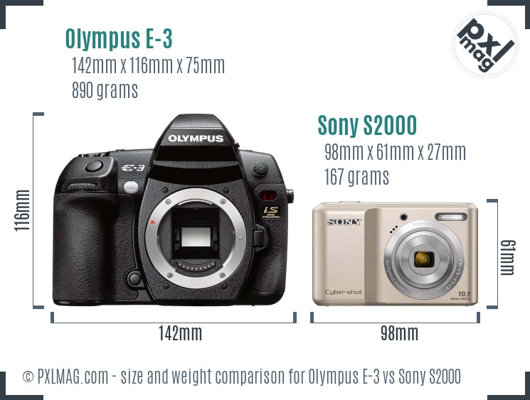 Olympus E-3 vs Sony S2000 size comparison