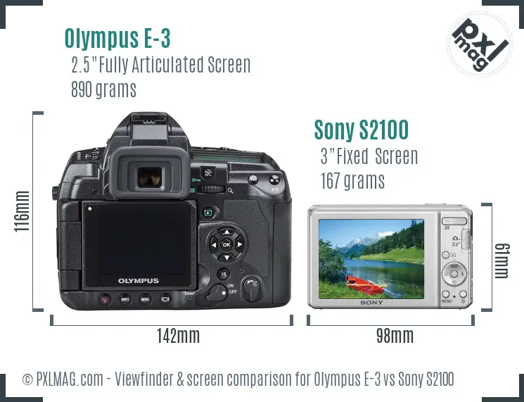 Olympus E-3 vs Sony S2100 Screen and Viewfinder comparison Olympus E-3 vs Sony S2100 Screen and Viewfinder comparison