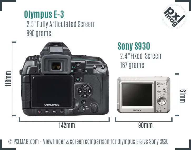 Olympus E-3 vs Sony S930 Screen and Viewfinder comparison