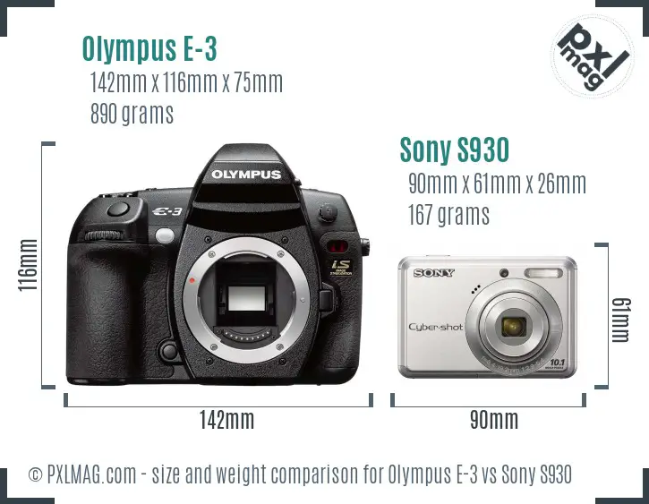 Olympus E-3 vs Sony S930 size comparison