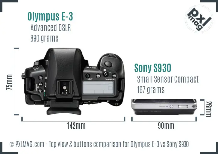 Olympus E-3 vs Sony S930 top view buttons comparison