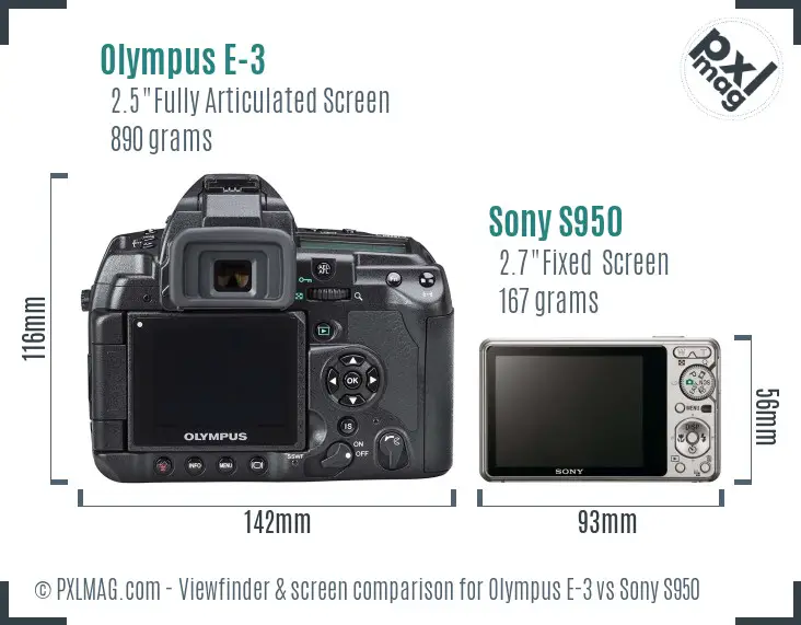 Olympus E-3 vs Sony S950 Screen and Viewfinder comparison