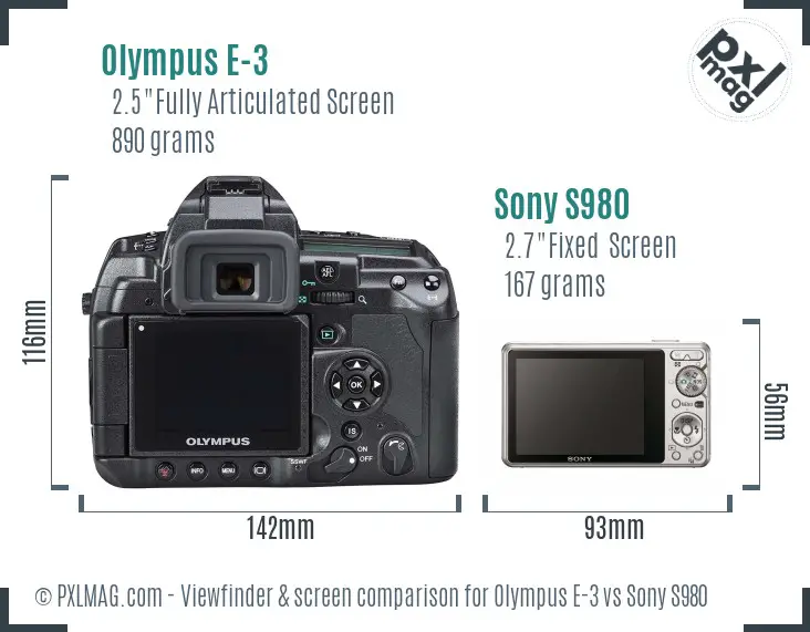 Olympus E-3 vs Sony S980 Screen and Viewfinder comparison