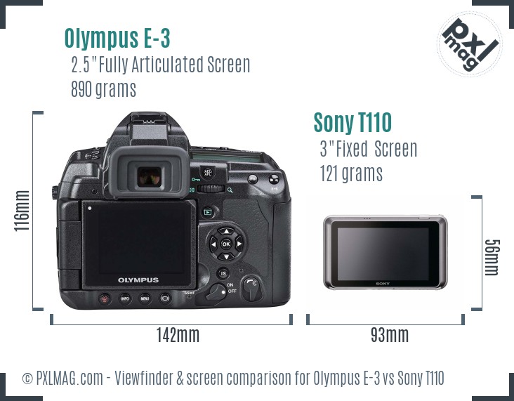 Olympus E-3 vs Sony T110 Screen and Viewfinder comparison